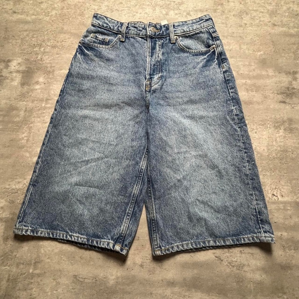 H&M Baggy Bermuda Jorts Women Size 2 Blue Excellent Y2K Faded Denim Shorts